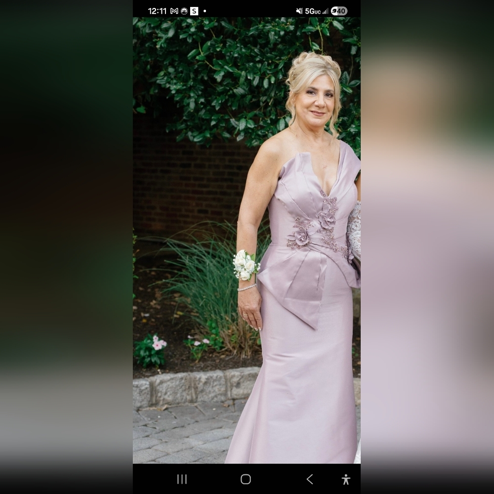 Terani Couture, Mother Of The Bride One-Shoulder Mauve Dress with Floral Accents